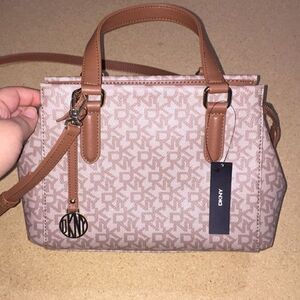 Dkny Dome Satchel Hand bag, beige heritage logo